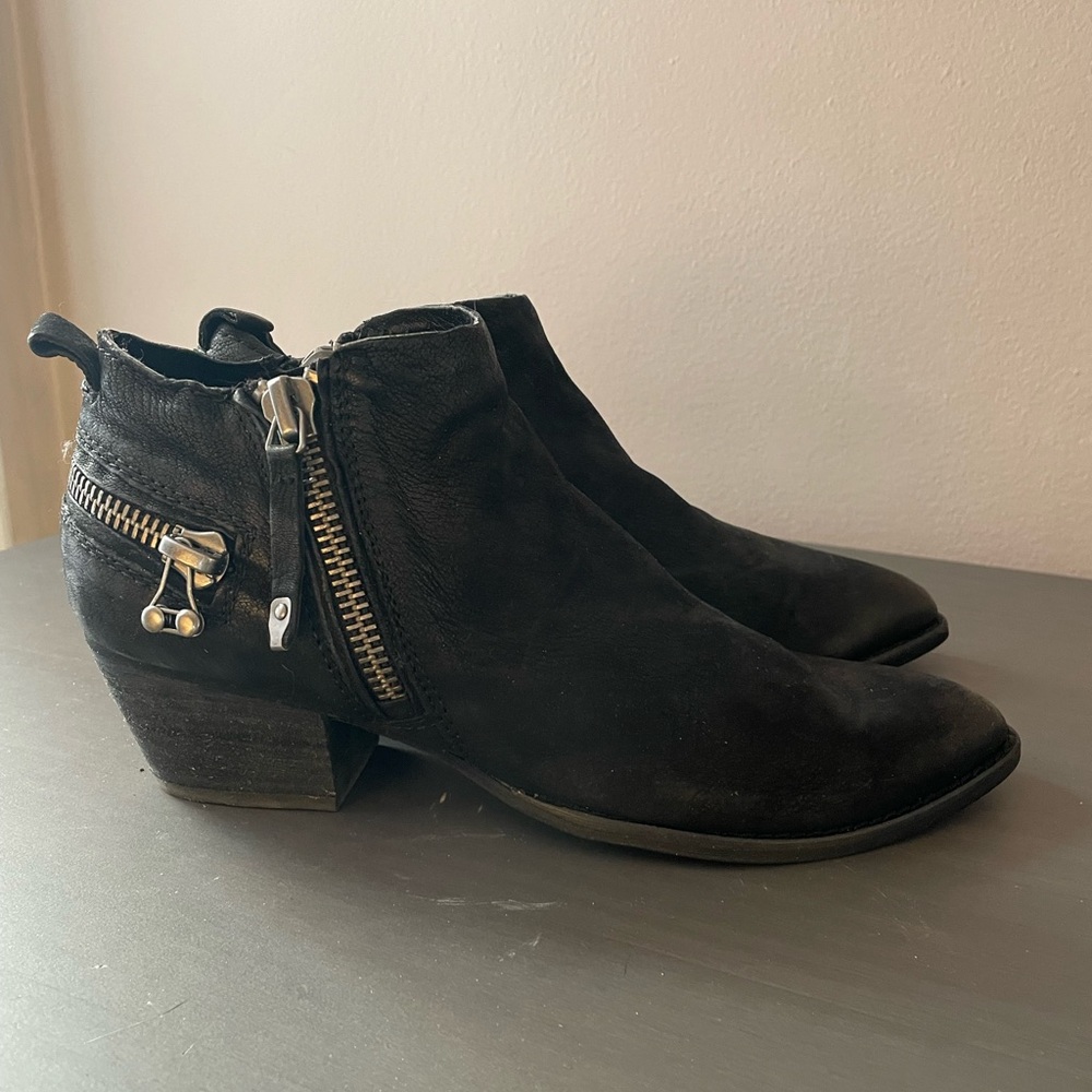 Dolce Vita Black Nubuck Ankle Booties with Decorative Zipper